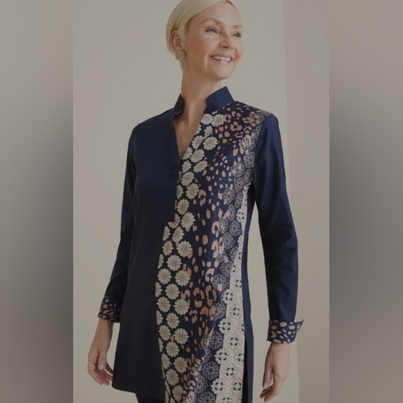 Chico's Tops - Chico’s Navy Blue Tunic Animal Print Floral